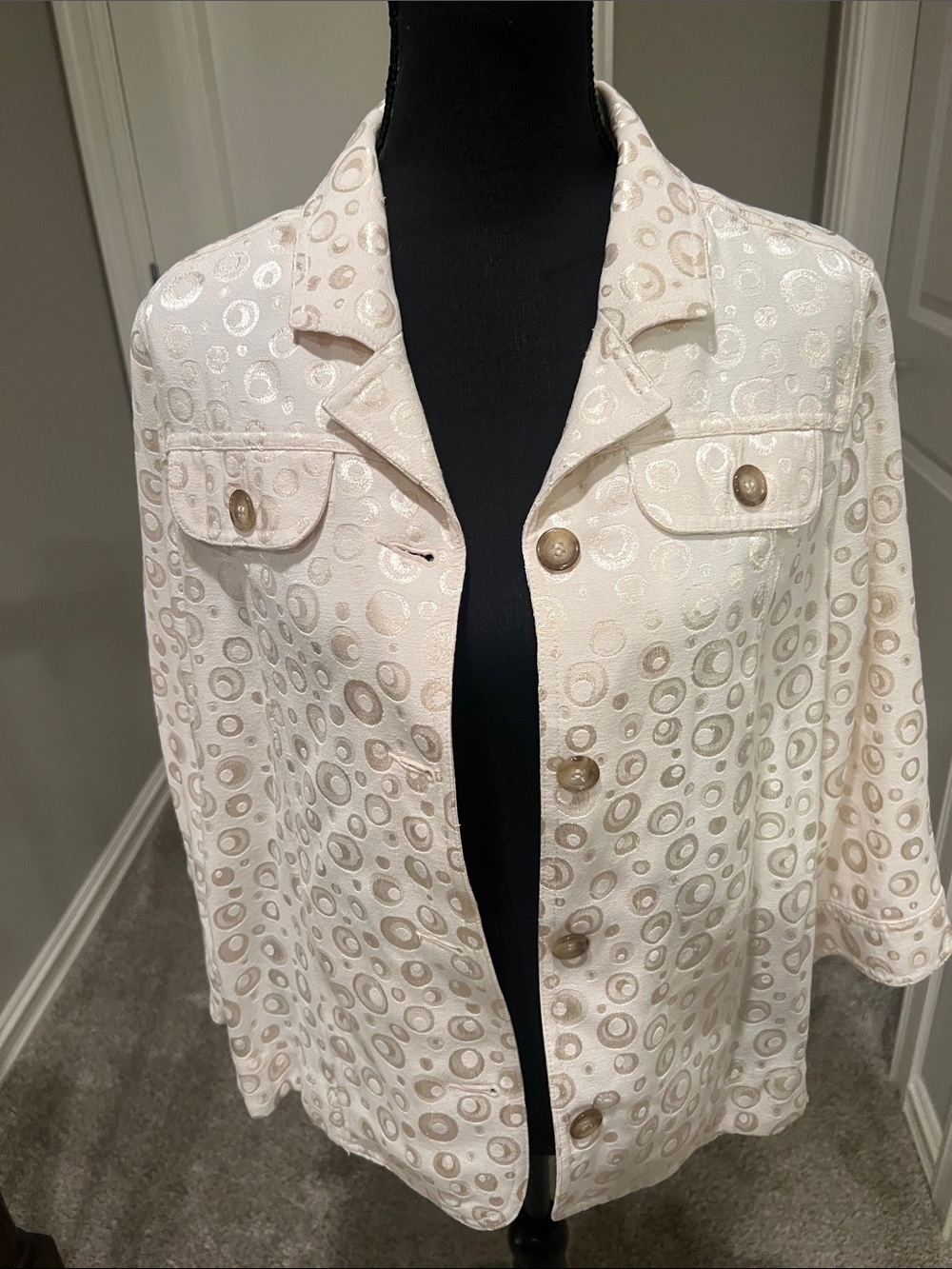 TanJay Cream Eyelet-Detail Button Jacket